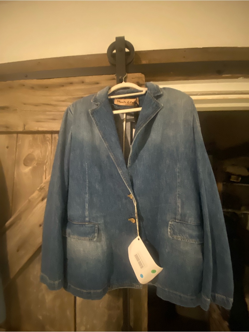 Manila Grace Washed Denim Blazer Jacket - Blue
